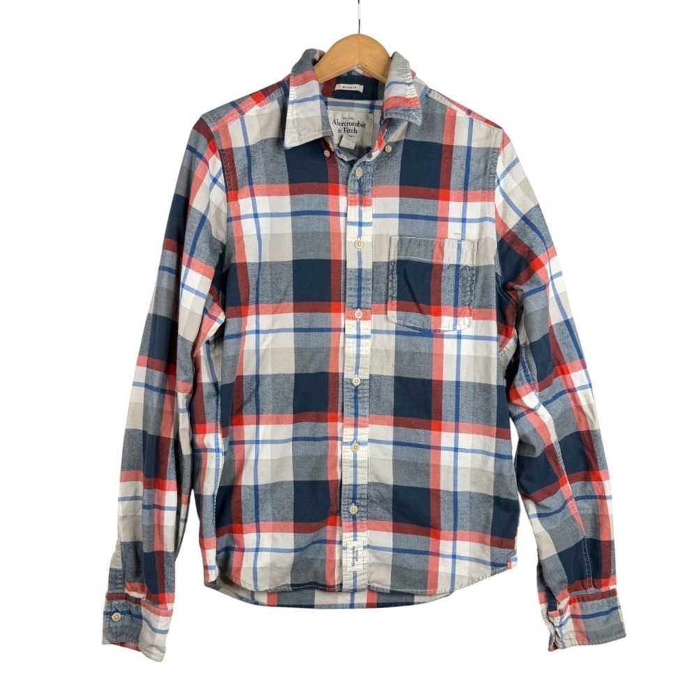 Abercrombie & Fitch Mens Muscle Flannel Long Sleeve Button Up Shirts L Plaid